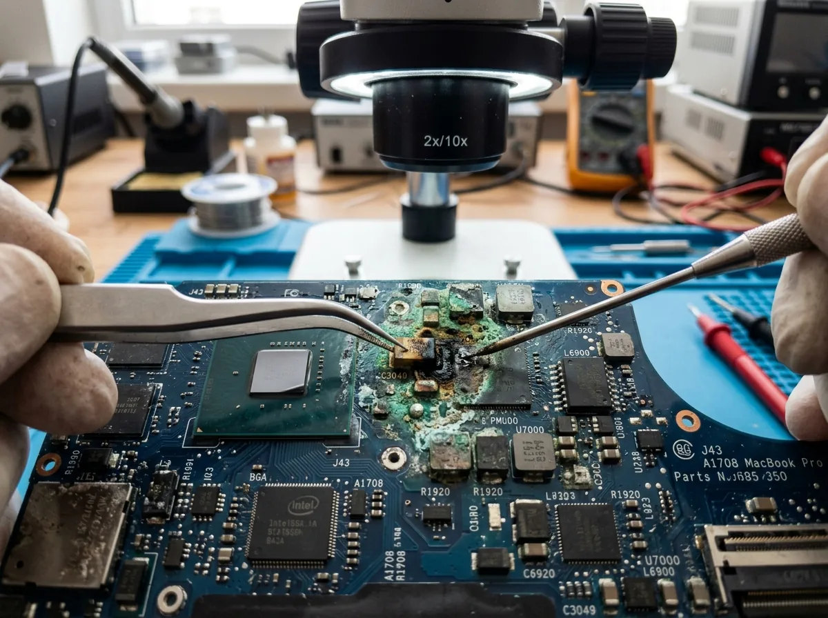Liquid Spill Power IC Micro-Soldering - Before Repair
