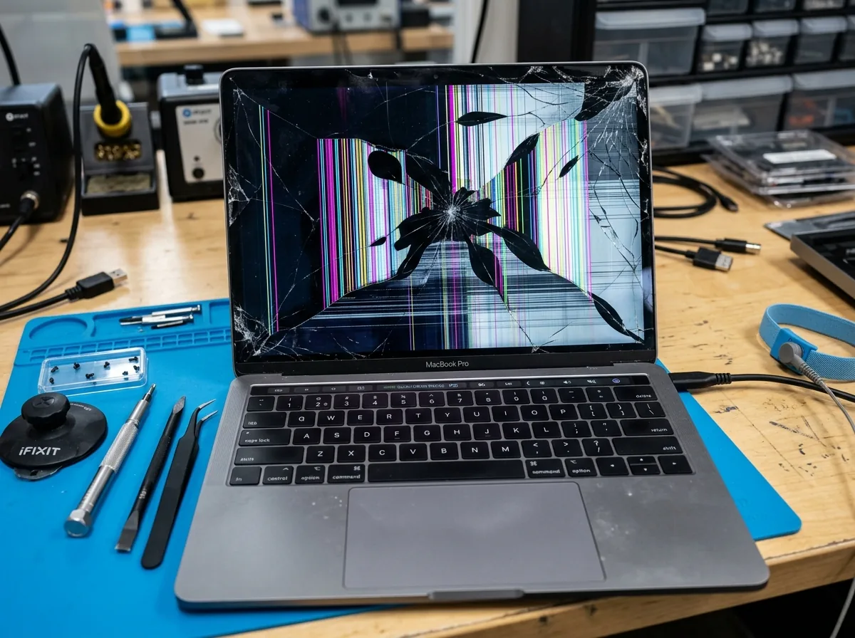 Cracked Liquid Retina Panel Swap - Before Repair