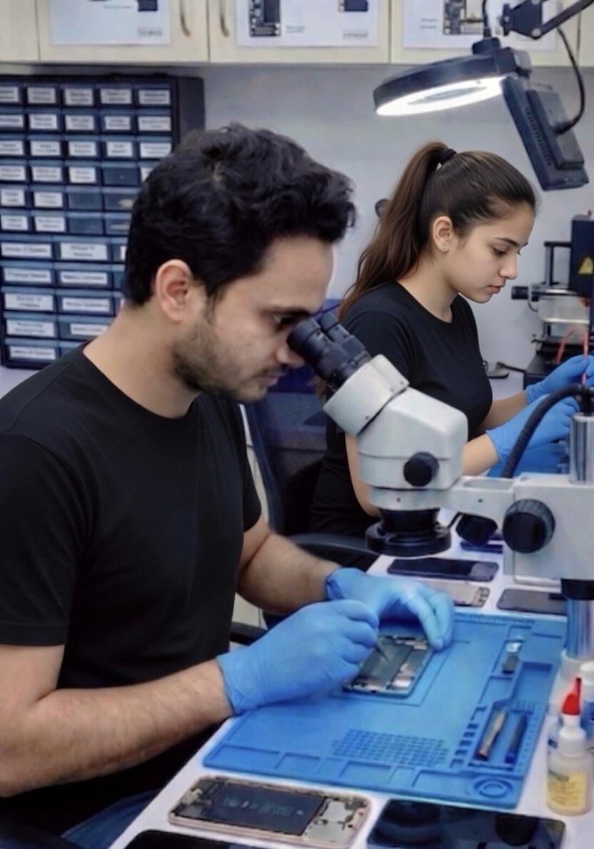 Hida Info technician repairing Apple devices at Chandni Chowk E-Mall shop Kolkata