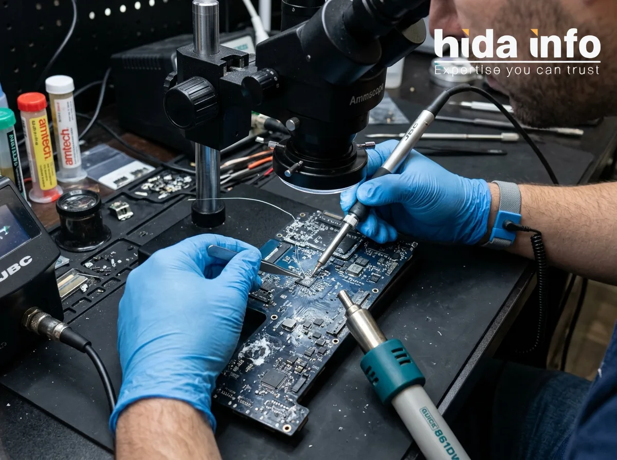 MacBook liquid damage and chip-level logic board repair at Hida Info Kolkata