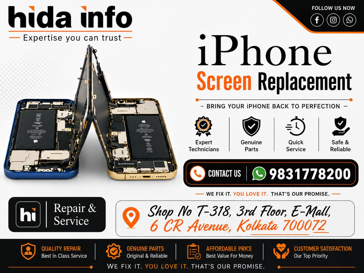 iPhone screen replacement at Hida Info Chandni Chowk Kolkata